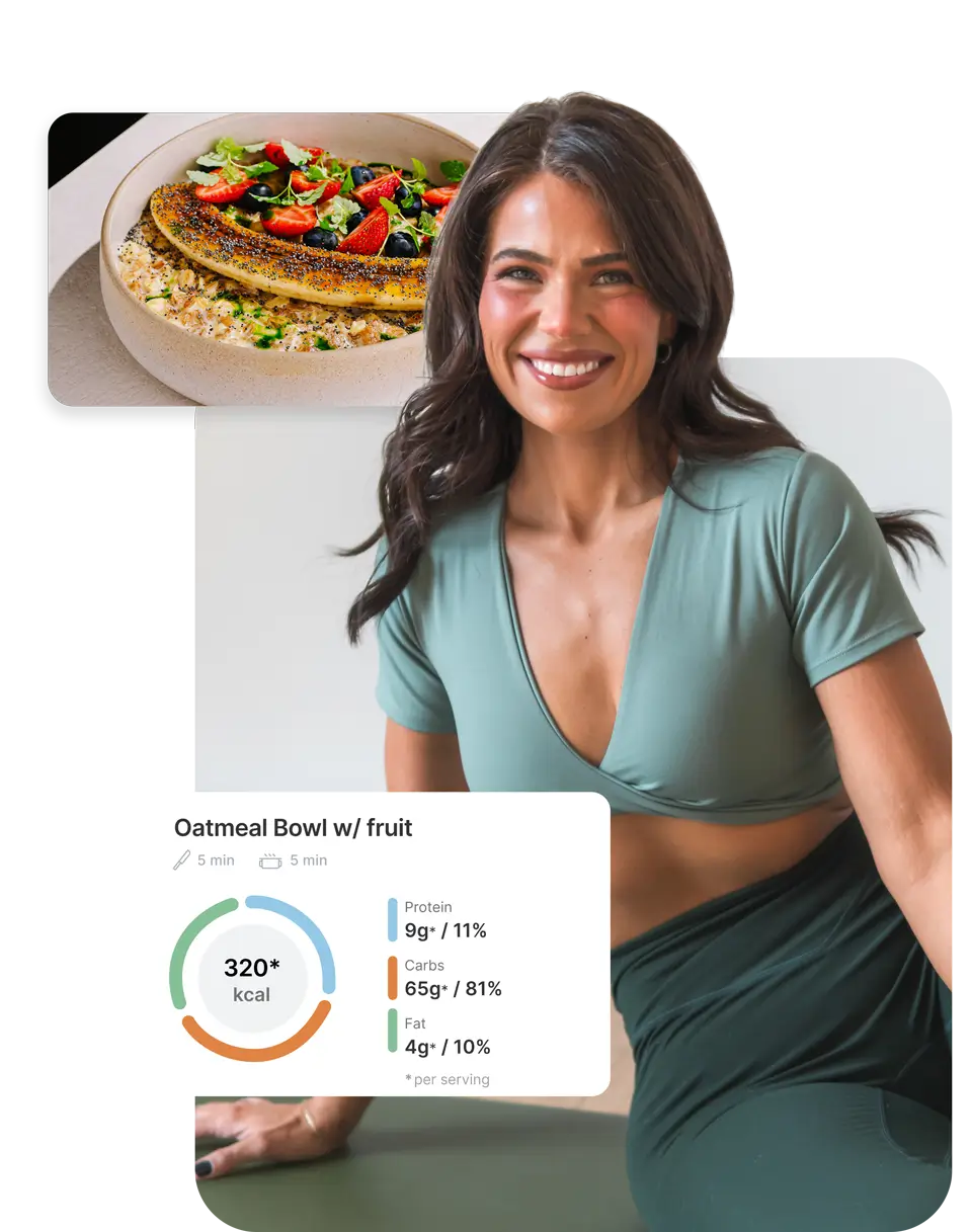 Lea Jennings showcasing nutritional fitness app features