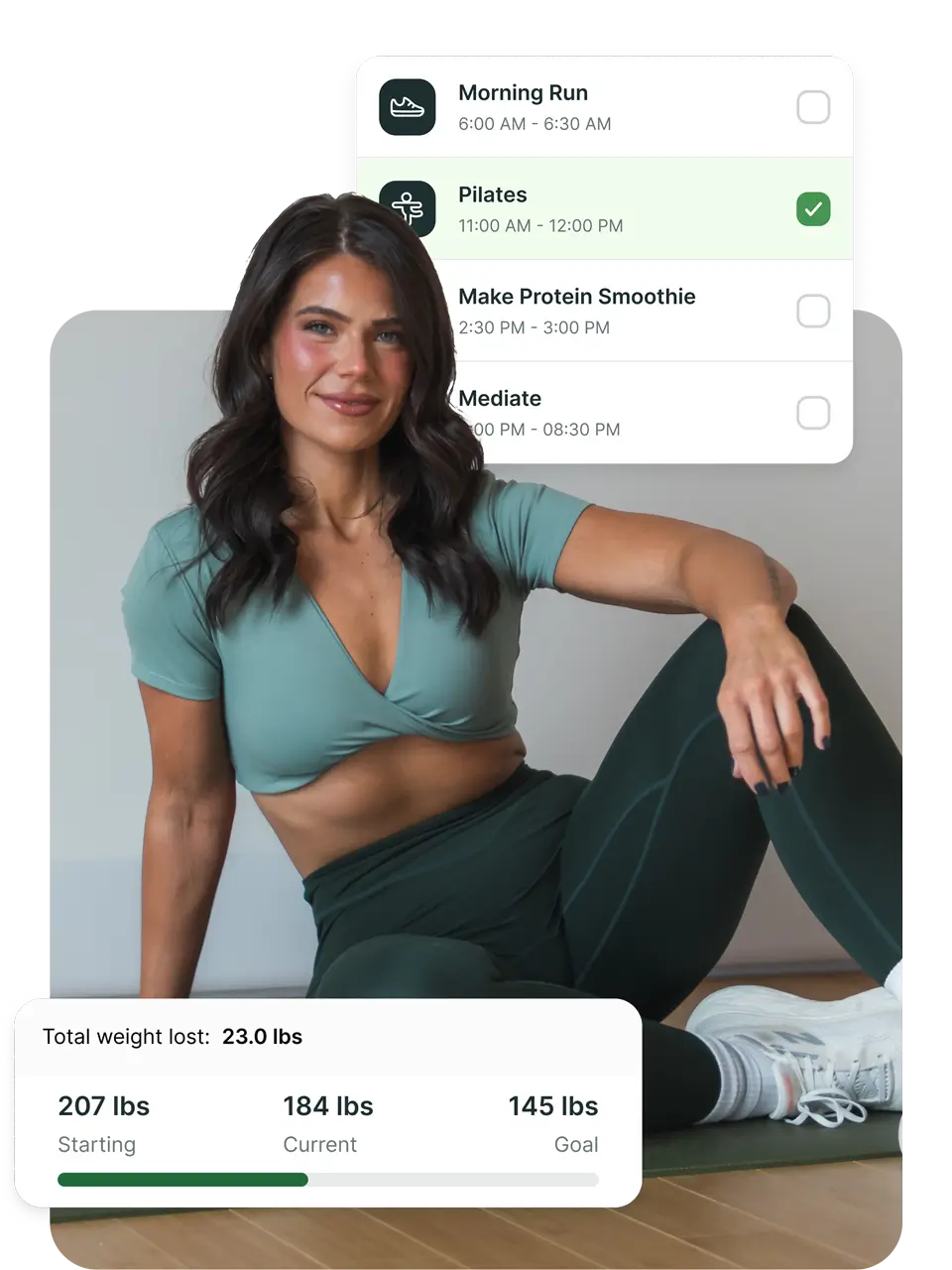 Lea Jennings showcasing fitness progress app feature